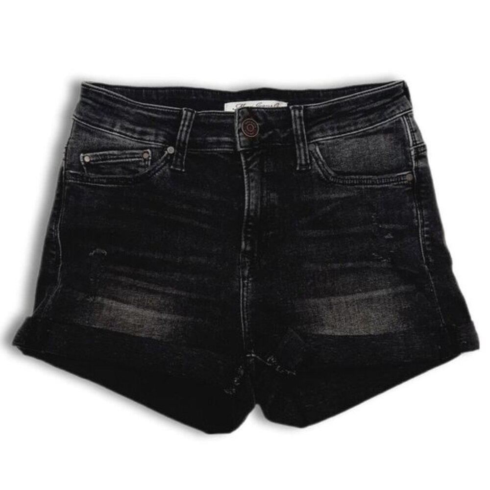 MAVI Jeans Co. High Rise Distressed Ripped Cuffed Hem Black Jean Shorts Sz 25